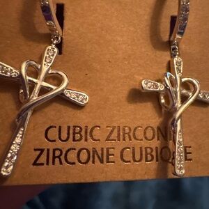 Elegant Silver Cross Earrings with Cubic Zirconia